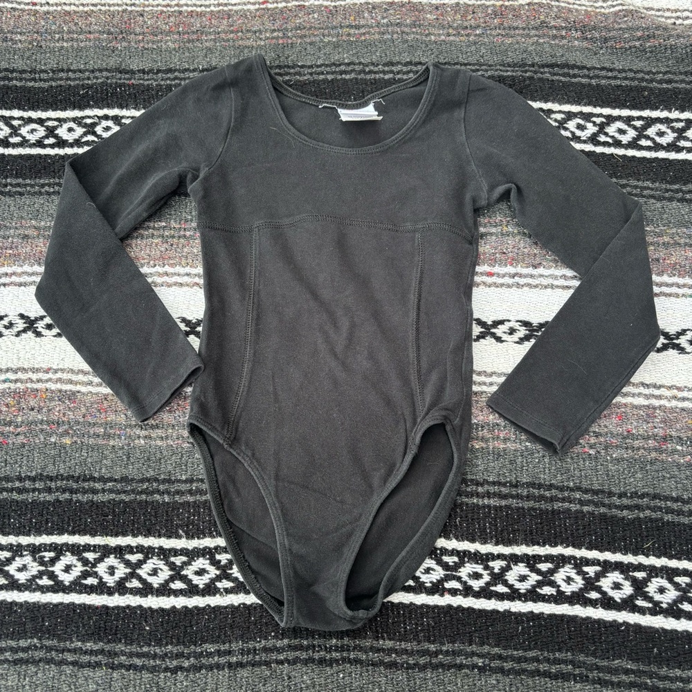 VINTAGE SIMPLY BASIC BLACK LONG SLEEVE BALLET LEOTARD SIZE 7/8 MEDIUM
